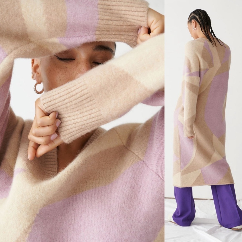 & Other Stories Intarsia Alpaca Wool Knit Midi Dress in Beige/Pink - Picture 3 of 10
